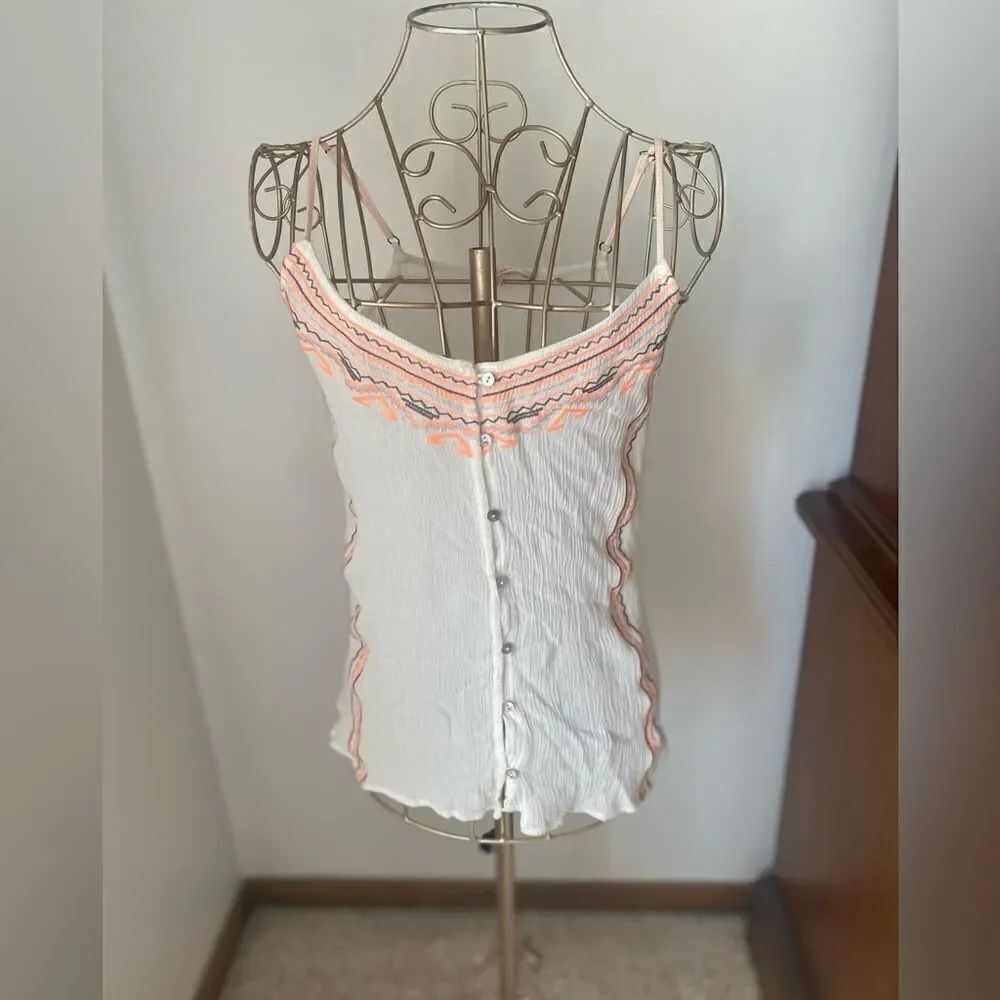 Skies Are Blue Embroidered Button Detail Tank Top XS White